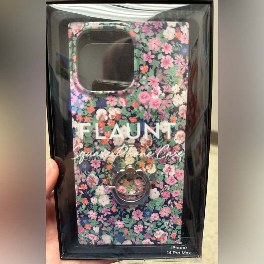 Flaunt SQUARE® Floral iPhone 14 Pro Max Case w/phone ring - Picture 3 of 5